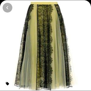 Burberry Yellow tulle and black lace midi skirt